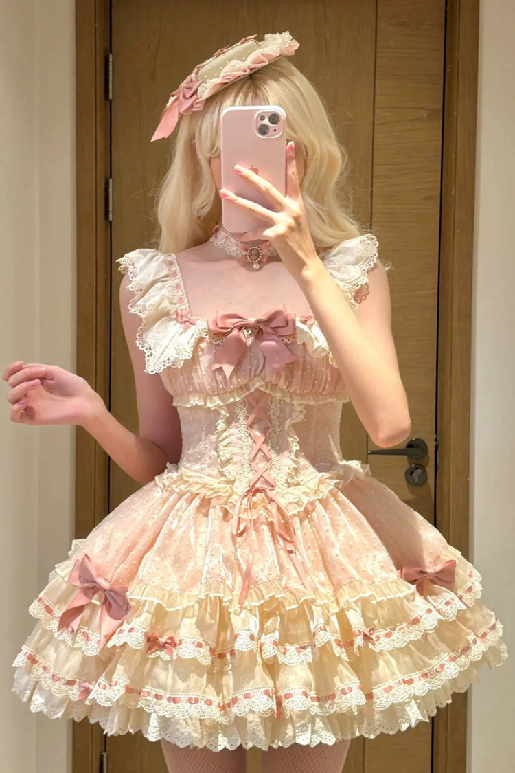 Sweet Lolita JSK - Triple-layered, Pink, Ballet-Inspired Style, Bow Detail, Lace Trim - additional product view 5