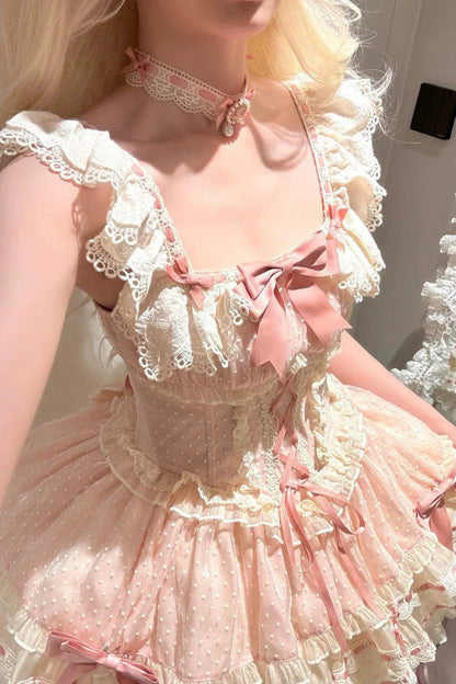 Sweet Lolita JSK - Triple-layered, Pink, Ballet-Inspired Style, Bow Detail, Lace Trim - additional product view 9