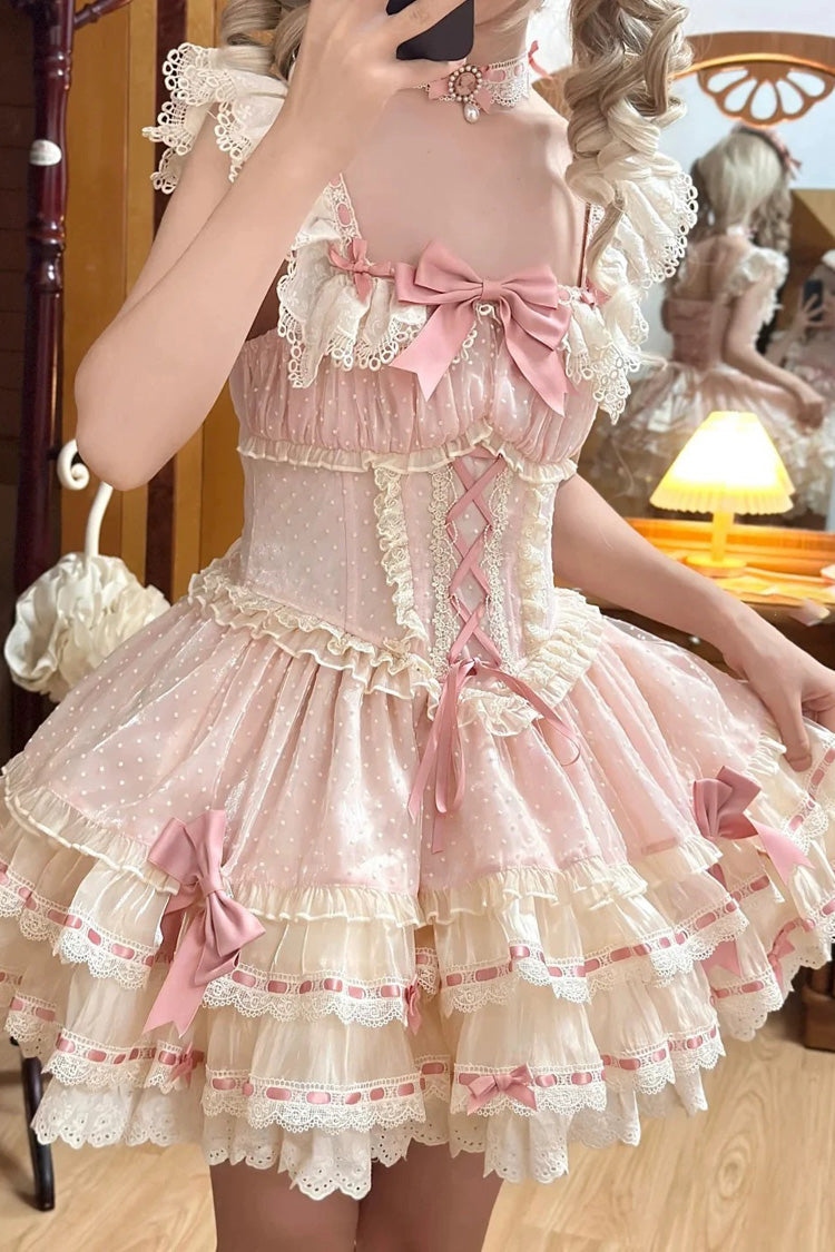 Sweet Lolita JSK - Triple-layered, Pink, Ballet-Inspired Style, Bow Detail, Lace Trim - additional product view 10
