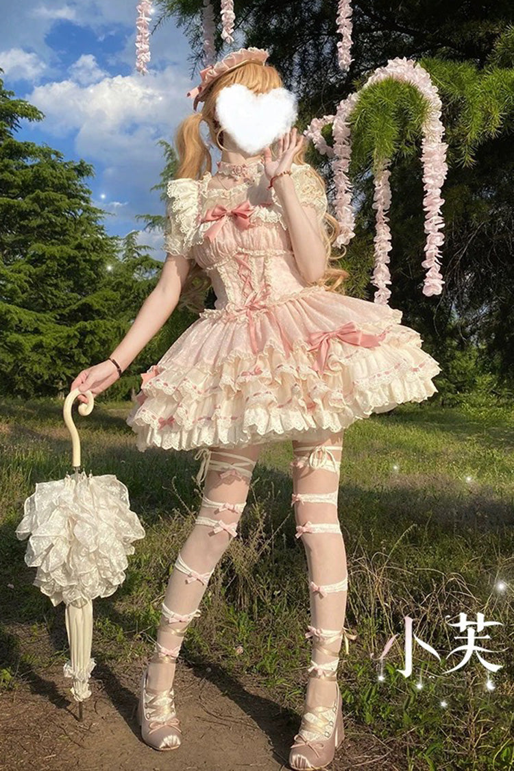 Sweet Lolita JSK - Triple-layered, Pink, Ballet-Inspired Style, Bow Detail, Lace Trim - additional product view 12