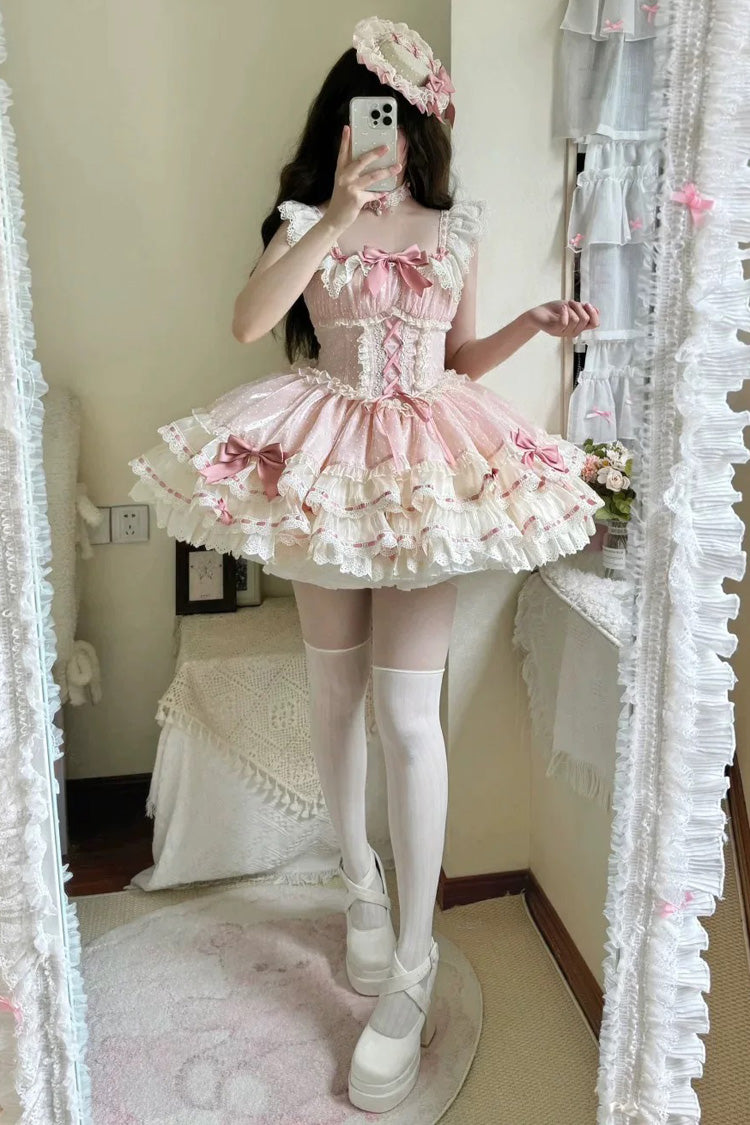 Sweet Lolita JSK - Triple-layered, Pink, Ballet-Inspired Style, Bow Detail, Lace Trim - additional product view 14