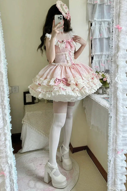 Sweet Lolita JSK - Triple-layered, Pink, Ballet-Inspired Style, Bow Detail, Lace Trim - additional product view 15