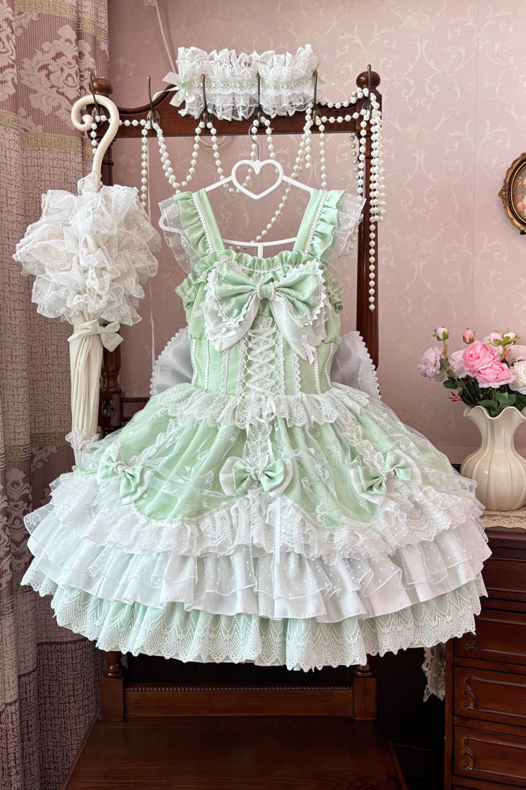 Sweet Lolita JSK - Triple-layered Ruffle Embroidery, Green, Plus Size, Ruffled - additional product view 2
