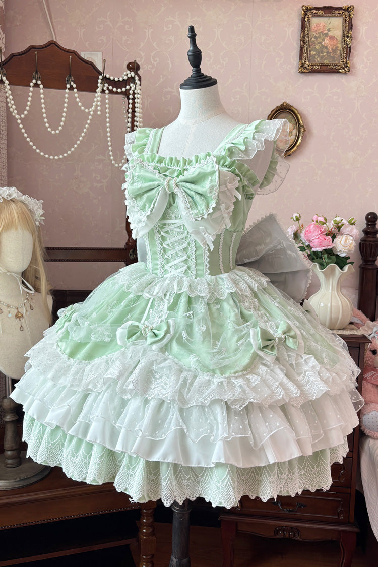 Sweet Lolita JSK - Triple-layered Ruffle Embroidery, Green, Plus Size, Ruffled - additional product view 3