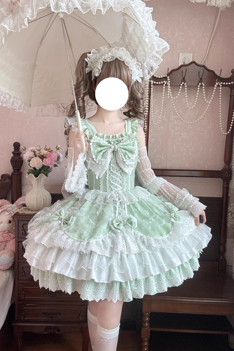 Sweet Lolita JSK - Triple-layered Ruffle Embroidery, Green, Plus Size, Ruffled - additional product view 4