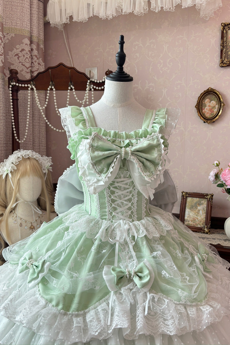 Sweet Lolita JSK - Triple-layered Ruffle Embroidery, Green, Plus Size, Ruffled - additional product view 6