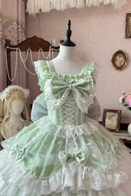 Sweet Lolita JSK - Triple-layered Ruffle Embroidery, Green, Plus Size, Ruffled - additional product view 6