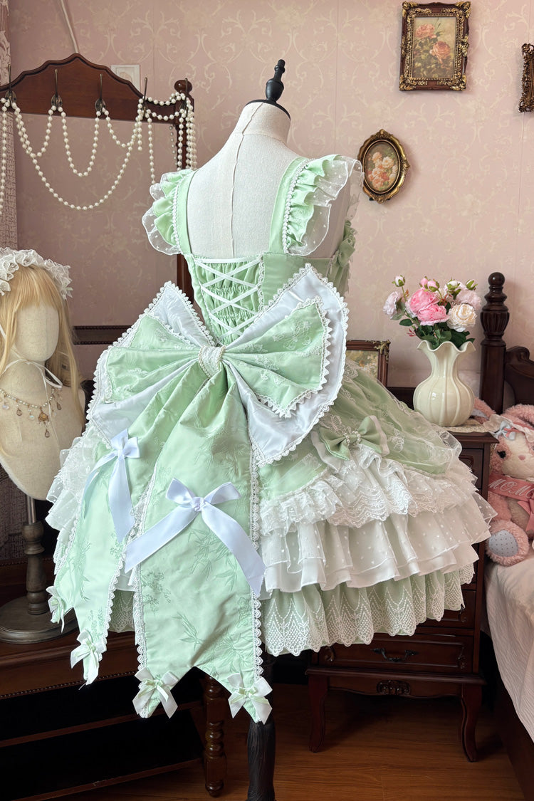 Sweet Lolita JSK - Triple-layered Ruffle Embroidery, Green, Plus Size, Ruffled - additional product view 7