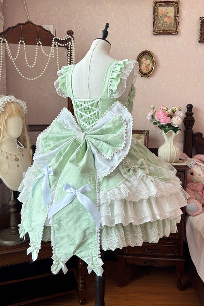 Sweet Lolita JSK - Triple-layered Ruffle Embroidery, Green, Plus Size, Ruffled - additional product view 7