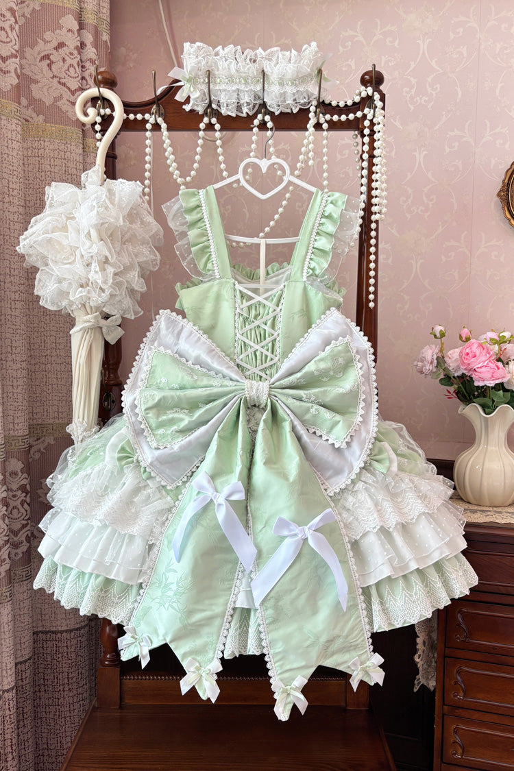 Sweet Lolita JSK - Triple-layered Ruffle Embroidery, Green, Plus Size, Ruffled - additional product view 8