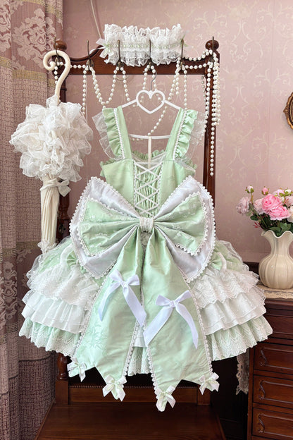 Sweet Lolita JSK - Triple-layered Ruffle Embroidery, Green, Plus Size, Ruffled - additional product view 8