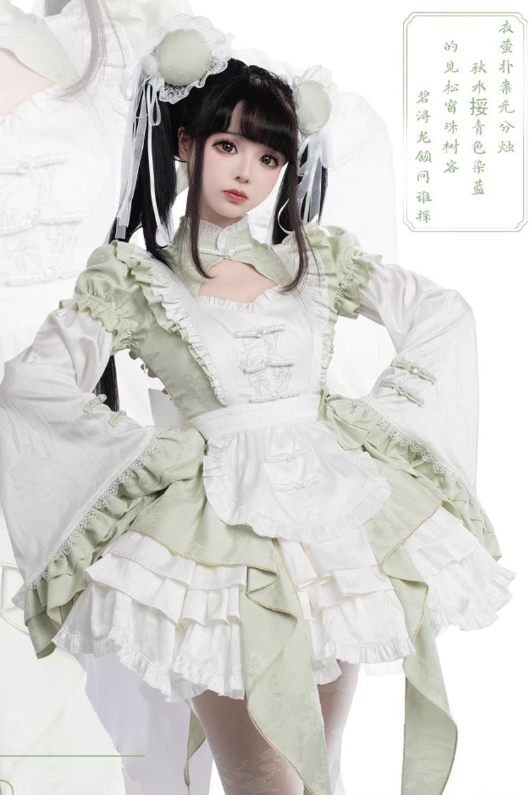 Sweet Lolita JSK - Trumpet Ruffle Bowknot Lace, Green, Bow Detail, Lace Trim, Ruffled - additional product view 5