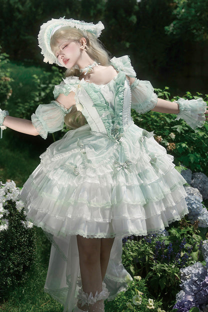 Sweet Lolita JSK - Tulip And Wind Chime, Green, Lace Trim, Ruffled, Layered - additional product view 3