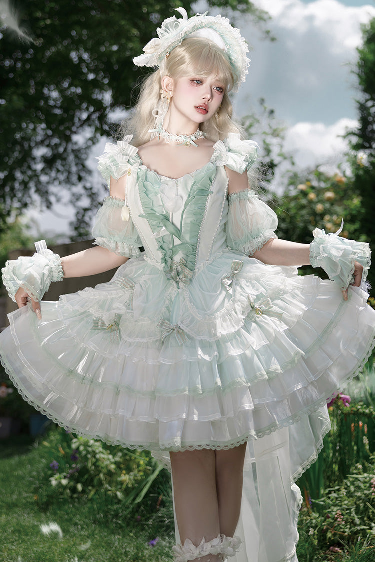 Sweet Lolita JSK - Tulip And Wind Chime, Green, Lace Trim, Ruffled, Layered - additional product view 4