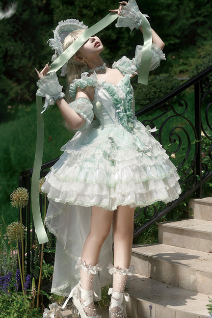 Sweet Lolita JSK - Tulip And Wind Chime, Green, Lace Trim, Ruffled, Layered - additional product view 5
