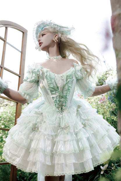 Sweet Lolita JSK - Tulip And Wind Chime, Green, Lace Trim, Ruffled, Layered - additional product view 6