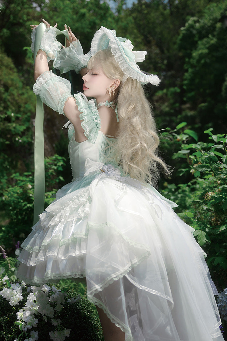 Sweet Lolita JSK - Tulip And Wind Chime, Green, Lace Trim, Ruffled, Layered - additional product view 7