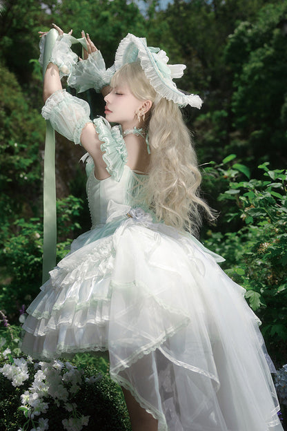 Sweet Lolita JSK - Tulip And Wind Chime, Green, Lace Trim, Ruffled, Layered - additional product view 7