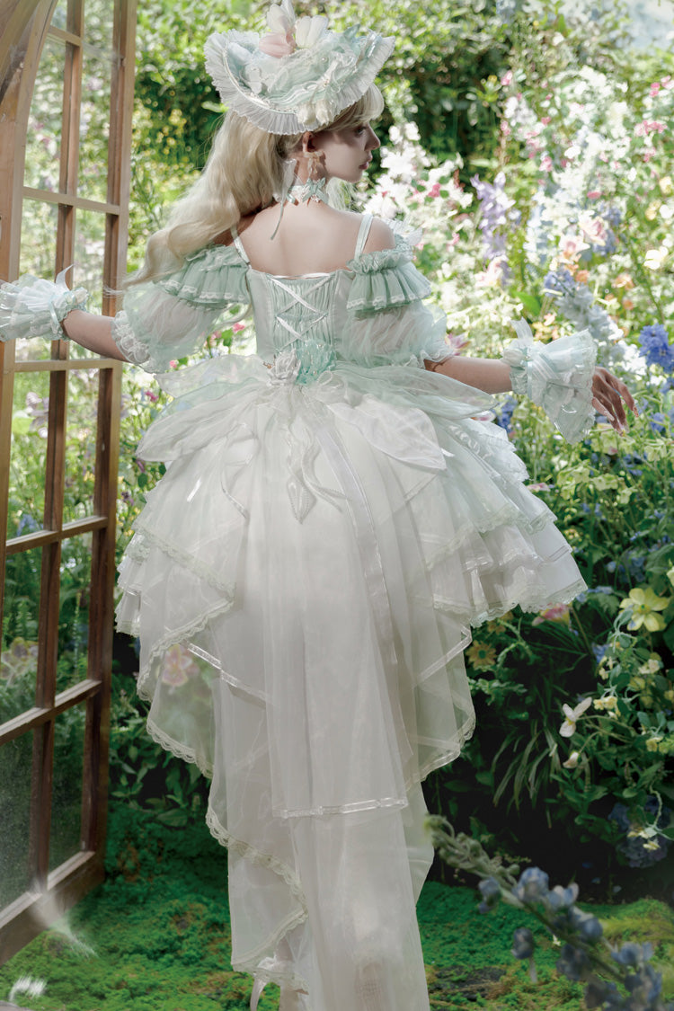 Sweet Lolita JSK - Tulip And Wind Chime, Green, Lace Trim, Ruffled, Layered - additional product view 9