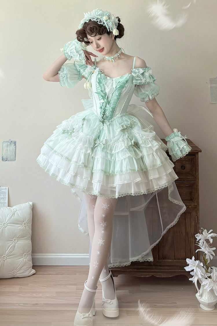Sweet Lolita JSK - Tulip And Wind Chime, Green, Lace Trim, Ruffled, Layered - additional product view 10