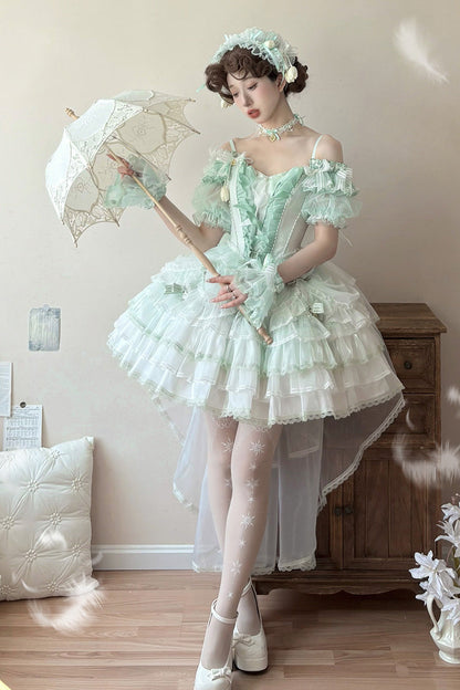 Sweet Lolita JSK - Tulip And Wind Chime, Green, Lace Trim, Ruffled, Layered - additional product view 11