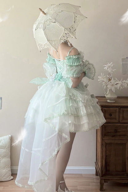 Sweet Lolita JSK - Tulip And Wind Chime, Green, Lace Trim, Ruffled, Layered - additional product view 12