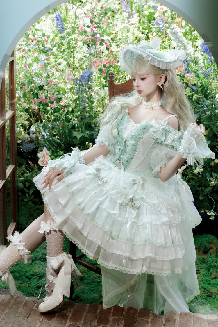 Sweet Lolita JSK - Tulip And Wind Chime, Green, Lace Trim, Ruffled, Layered - additional product view 14