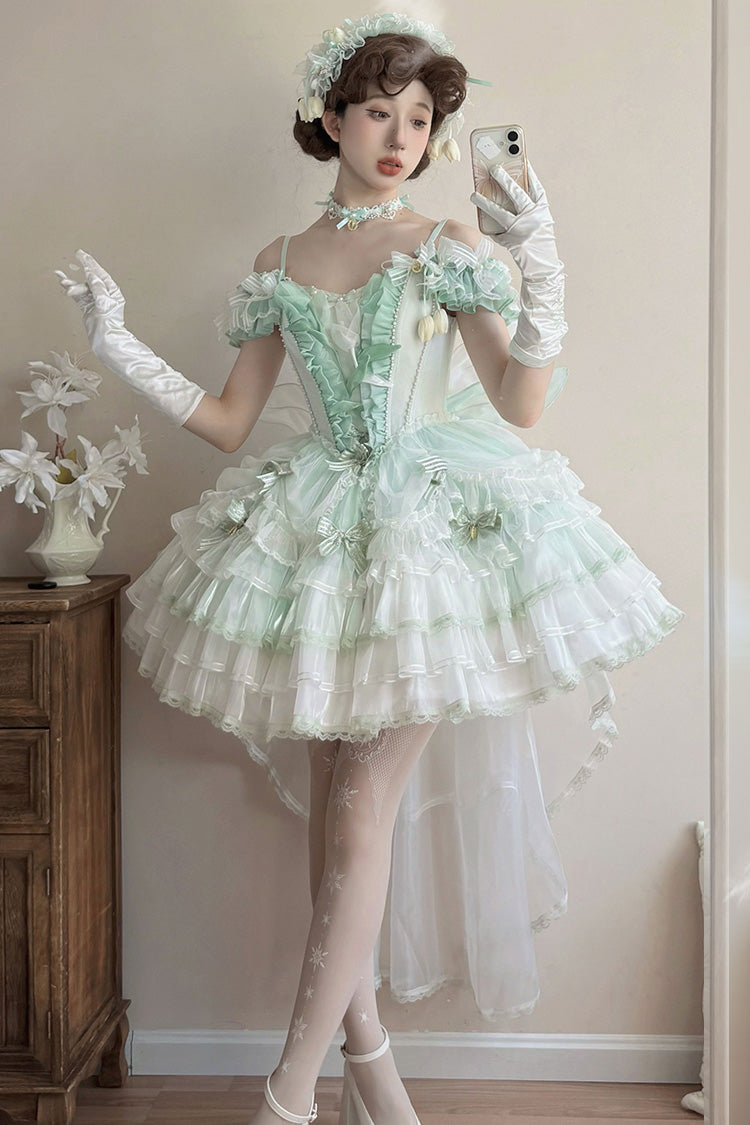 Sweet Lolita JSK - Tulip And Wind Chime, Green, Lace Trim, Ruffled, Layered - additional product view 15