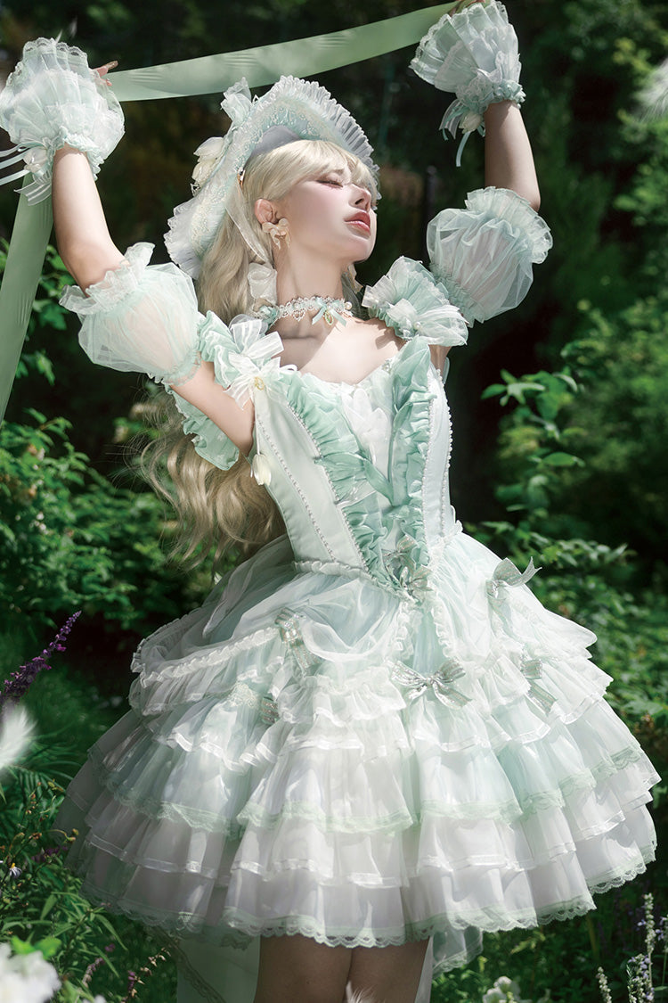 Sweet Lolita JSK - Tulip And Wind Chime, Green, Lace Trim, Ruffled, Layered - main product image