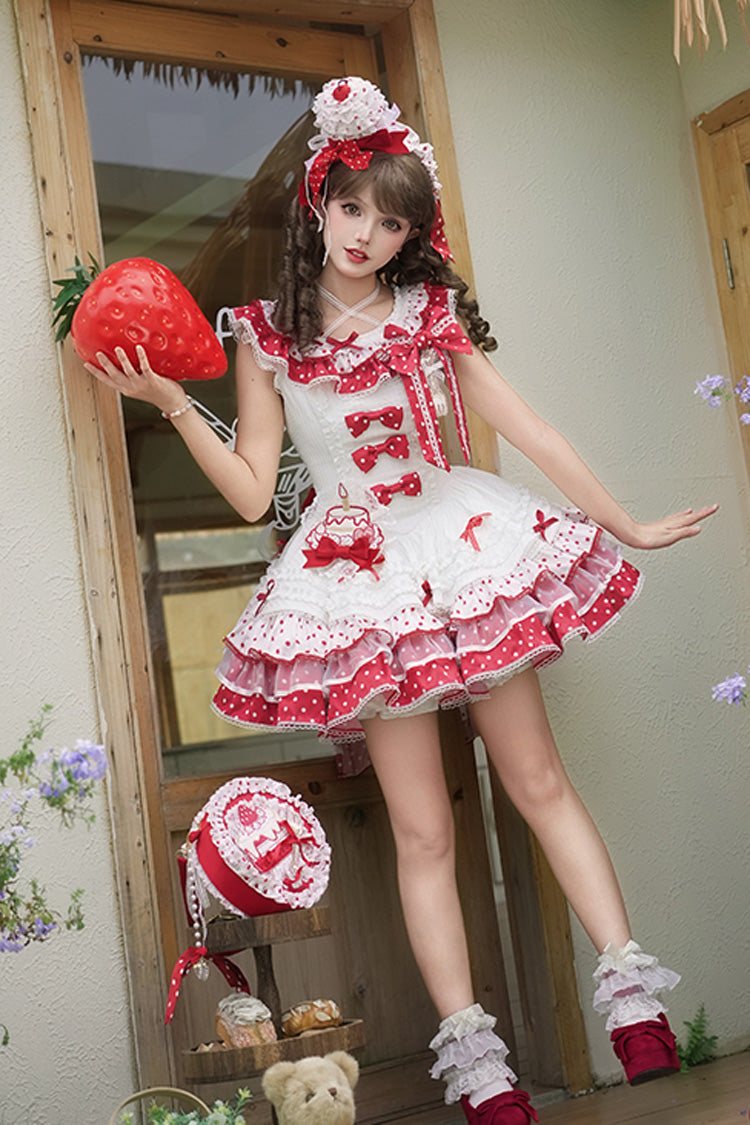 Sweet Lolita JSK - Twin Bears, 2 Colors, Layered, Bow Detail, Lace Trim - additional product view 2