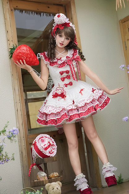 Sweet Lolita JSK - Twin Bears, 2 Colors, Layered, Bow Detail, Lace Trim - additional product view 2