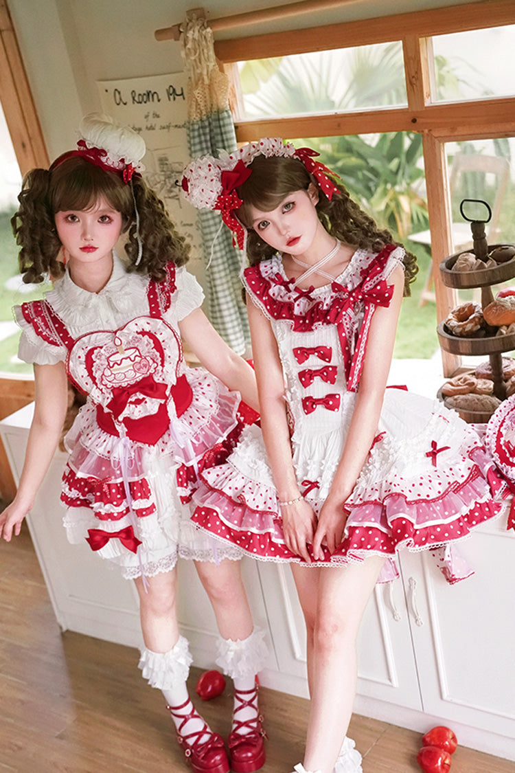 Sweet Lolita JSK - Twin Bears, 2 Colors, Layered, Bow Detail, Lace Trim - additional product view 5