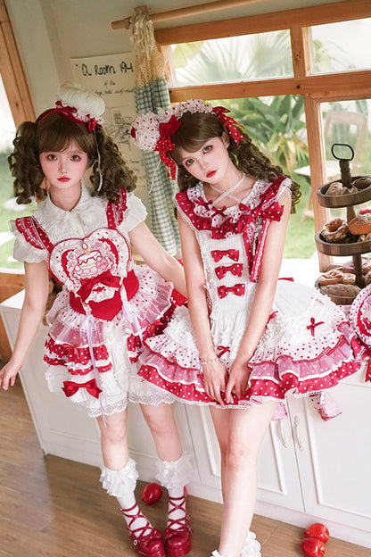 Sweet Lolita JSK - Twin Bears, 2 Colors, Layered, Bow Detail, Lace Trim - additional product view 5