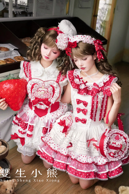 Sweet Lolita JSK - Twin Bears, 2 Colors, Layered, Bow Detail, Lace Trim - additional product view 6