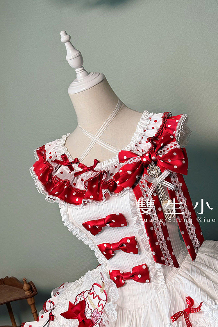 Sweet Lolita JSK - Twin Bears, 2 Colors, Layered, Bow Detail, Lace Trim - additional product view 10