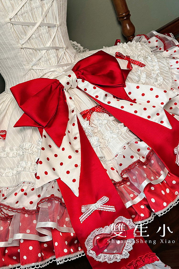 Sweet Lolita JSK - Twin Bears, 2 Colors, Layered, Bow Detail, Lace Trim - additional product view 12