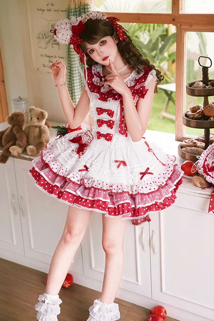 Sweet Lolita JSK - Twin Bears, 2 Colors, Layered, Bow Detail, Lace Trim - main product image