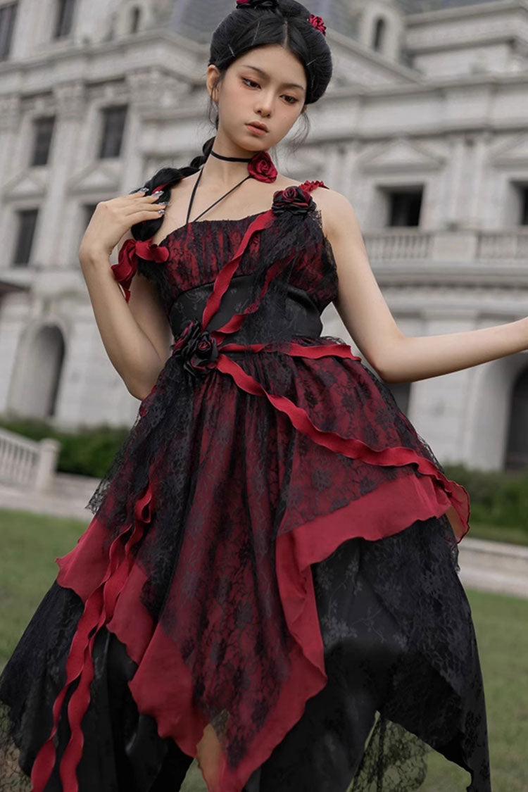 Sweet Lolita JSK - Wabi Sabi Style Stitching, 3 Colors, Gothic Style - S Red / M Red / L Red option
