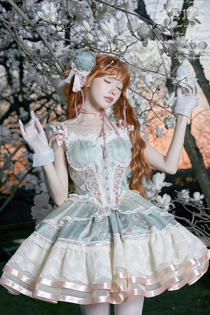 Sweet Lolita JSK - Waltz Multi-layer Print, Green, Printed, Chinese-Inspired Style - additional product view 2