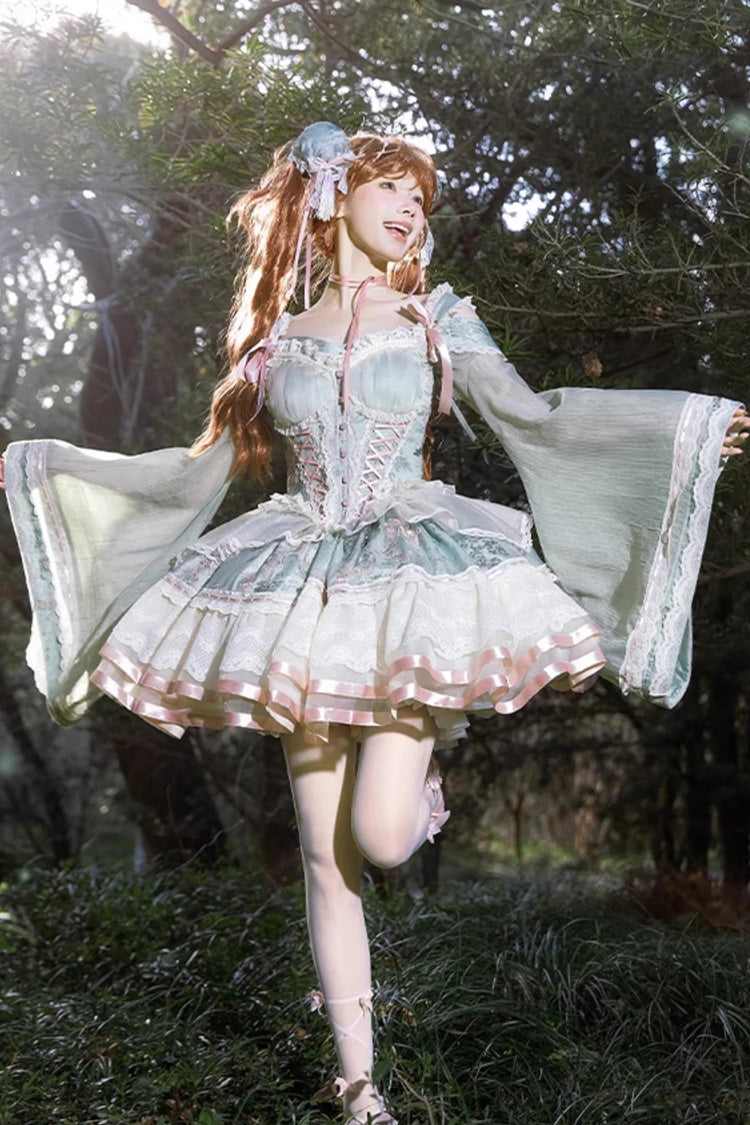 Sweet Lolita JSK - Waltz Multi-layer Print, Green, Printed, Chinese-Inspired Style - additional product view 3