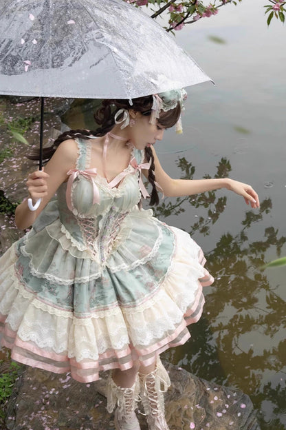 Sweet Lolita JSK - Waltz Multi-layer Print, Green, Printed, Chinese-Inspired Style - additional product view 5