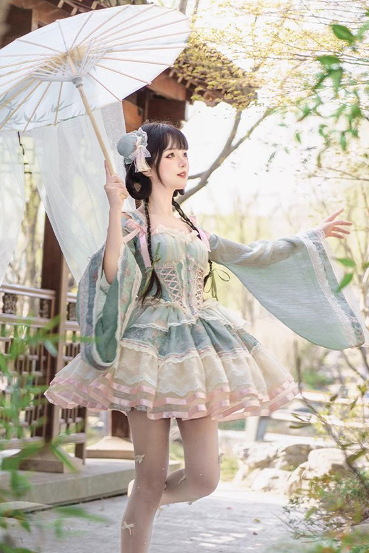 Sweet Lolita JSK - Waltz Multi-layer Print, Green, Printed, Chinese-Inspired Style - additional product view 6