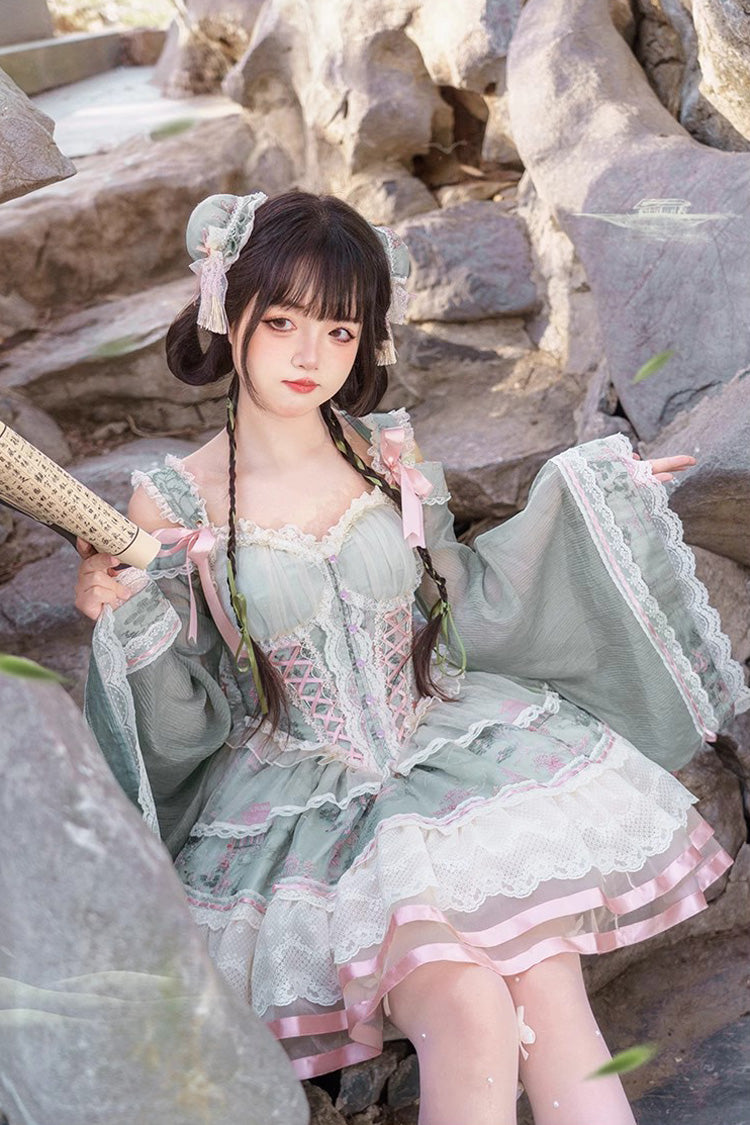 Sweet Lolita JSK - Waltz Multi-layer Print, Green, Printed, Chinese-Inspired Style - additional product view 7