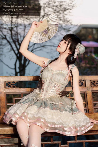 Sweet Lolita JSK - Waltz Multi-layer Print, Green, Printed, Chinese-Inspired Style - additional product view 9