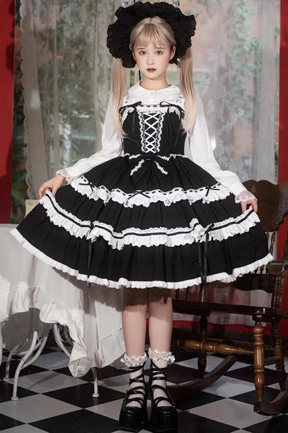 Sweet Lolita JSK - White/black, 2 Colors, Gothic Style, Bow Detail - additional product view 2