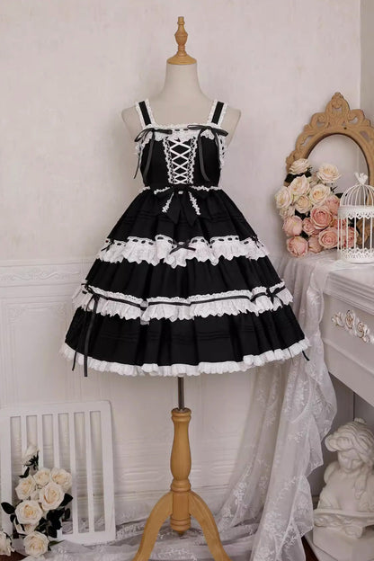 Sweet Lolita JSK - White/black, 2 Colors, Gothic Style, Bow Detail - additional product view 3