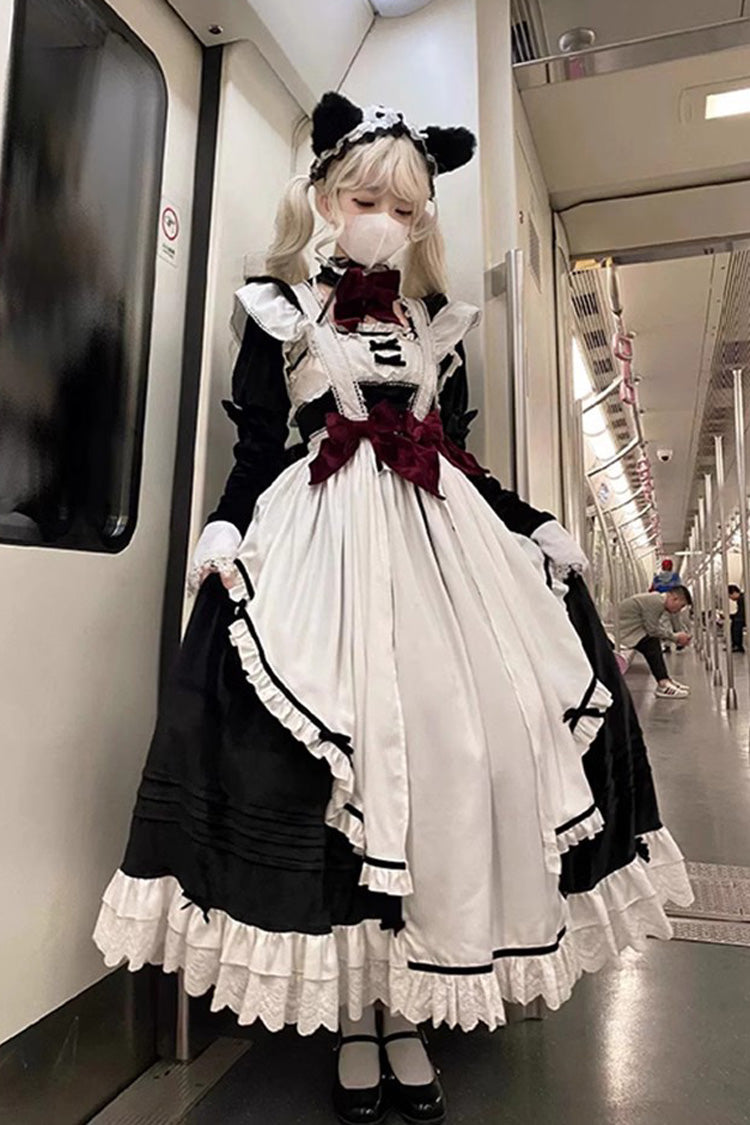 Sweet Lolita JSK - White/black Apron Maid, 2 Colors, Ruffled, Gothic Style - additional product view 2