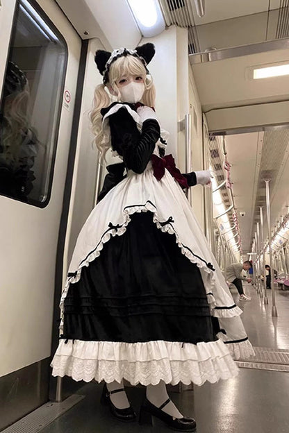Sweet Lolita JSK - White/black Apron Maid, 2 Colors, Ruffled, Gothic Style - additional product view 3