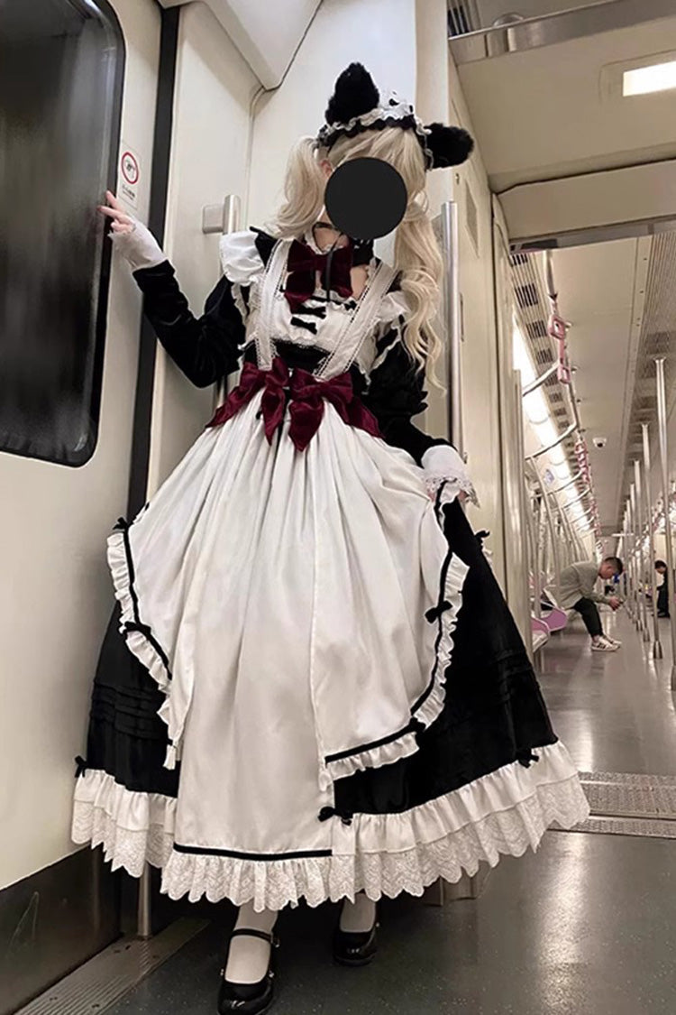 Sweet Lolita JSK - White/black Apron Maid, 2 Colors, Ruffled, Gothic Style - additional product view 4