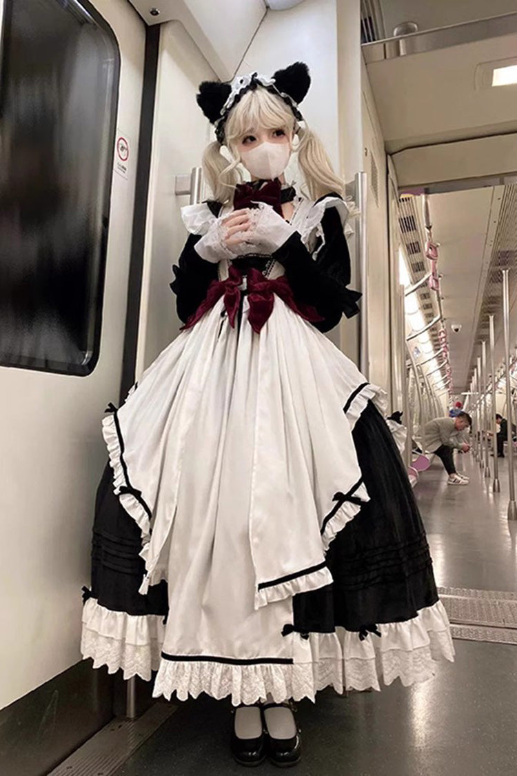 Sweet Lolita JSK - White/black Apron Maid, 2 Colors, Ruffled, Gothic Style - main product image
